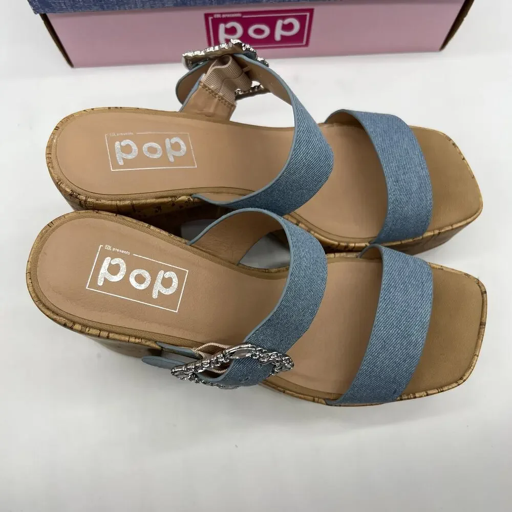 Pop Womens Sharice Heeled Sandals Denim Light Blue Size 8.5M